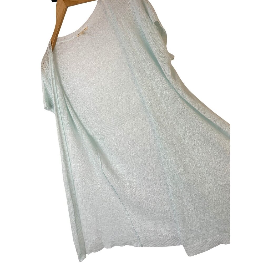 EILEEN FISHER Green Linen Sheer Cap Sleeve Cardigan Sweater Size L RA10139 EUC